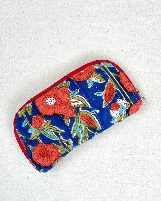 Etui à lunettes de soleil en tissu bleu