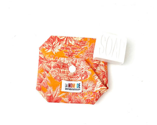 étui à savon solide toile de jouy orange