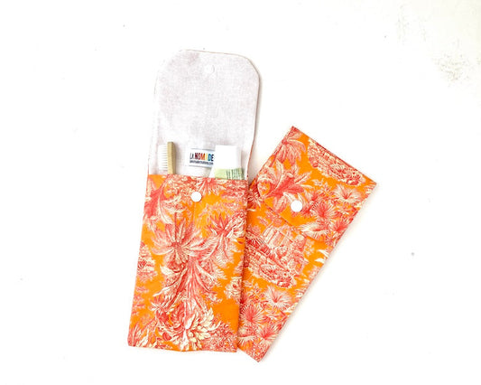 Etui brosse a dent toile de jouy orange