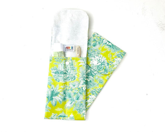Etui brosse a dent toile de jouy verte