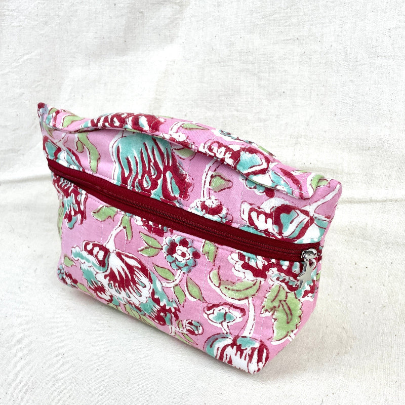 trousse de maquillage doublée, tissu rose