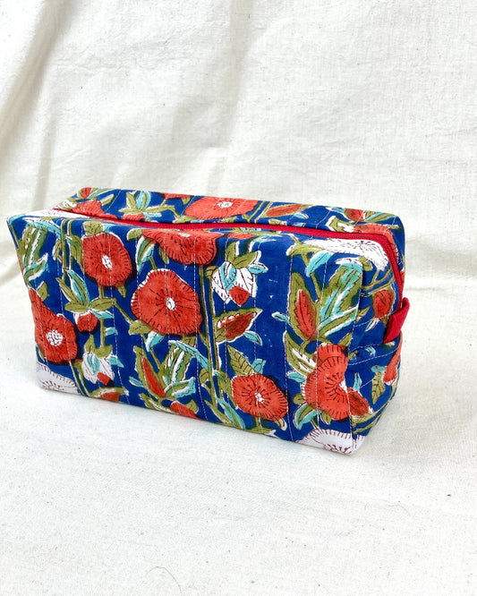 trousse de toilette moyenne bleue et rouge